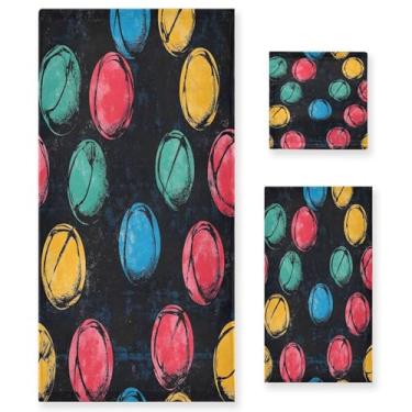 Imagem de xigua Bolas esportivas coloridas conjunto de toalhas de banheiro absorvente macio 3 peças toalha de banho toalha de mão toalhas decorativas para banheiro, academia, hotel, praia, piscina