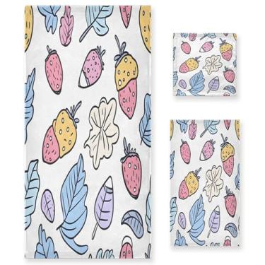 Imagem de xigua Conjunto de toalhas de banheiro com folhas de morango toalha de banho macia absorvente de 3 peças toalha de mão toalhas decorativas para banheiro, academia, hotel, praia, piscina