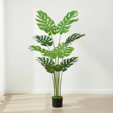 Imagem de Planta Artificial Costela de Adão Para Decoração Sala Com 1,20m, Plantas para Decoração de Casa, Escritório, Sala De Estar, Plantas Artificiais toque realista (com Vaso de Apoio),Paisagismo.
