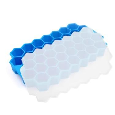 Imagem de kit 2 Forma de Gelo em Silicone com tampa 37 Cubos Sextavado