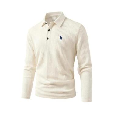 Imagem de Camisa Polo Masculina De Alta Qualidade Com Bordado, Manga Longa, Conf