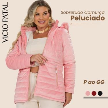 Imagem de Jaqueta Sobretudo Parka Forrada Peluciada Camurça Feminina Com Capuz Removível-Feminino