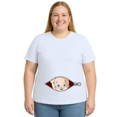 Imagem de Camiseta Bebê Na Barriga Zíper Grávida Personalizada - Use P4, Branco,