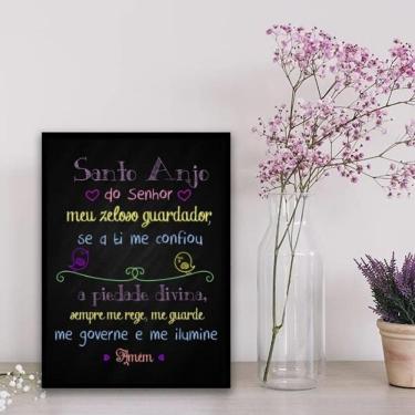 Imagem de Quadro Santo Anjo Do Senhor Colorido 24X18Cm Preta