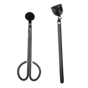 Imagem de Pilipane Kit de vela aparador de pavio elegante preto durável acessórios de vela de aço inoxidável para decoração de casa conjunto de presente 2 peças