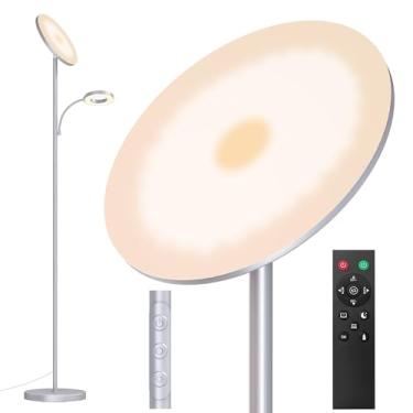 Imagem de Candeeiros de chão cinza prateado para sala de estar, quarto, 42W/4300LM luminária de LED brilhante com controle remoto e controle de toque, regulável contínuo, lâmpada de pé de 175 cm de altura com