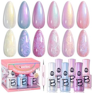 Imagem de Esmalte de gel Beetles – Conjunto de sombra espiral perolado Stay Shining, 6 cores, sereia, espiral, com efeito de linho, esmalte de gel UV, faça você mesmo, presente de qualidade em casa para
