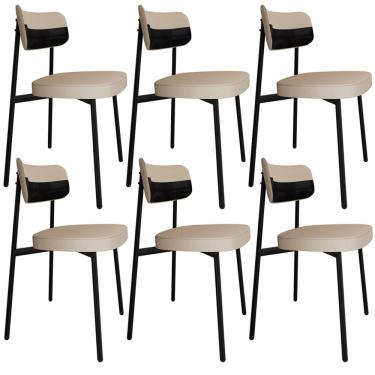 Imagem de Kit 06 Cadeiras Estofada Para Sala de Jantar Astrid Preto C01 Linho Areia Courino Preto - Lyam Decor
