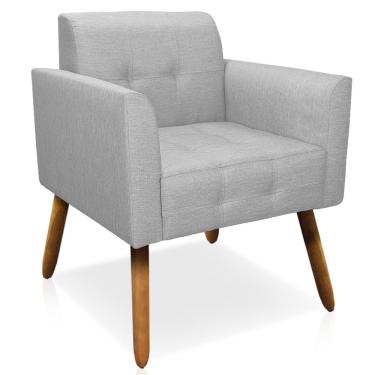 Imagem de Poltrona Decorativa Pés Palito Karen Linho Cinza - Gran Belo