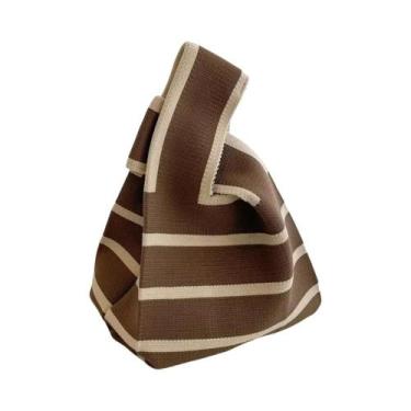 Imagem de Bolsa De Ombro Casual Feminina Artesanal De Tricô Com Listras Largas R