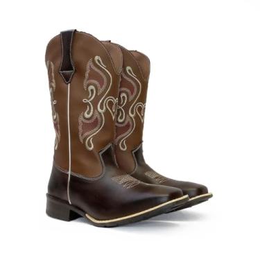 Imagem de Bota texana Feminina Cano Alto Bordado Country Bico Quadrado (50, Marrom, Normal, BR, Adulto, Numérico, 37)