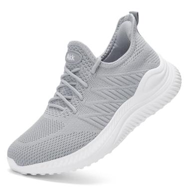 Imagem de Akk Tênis feminino de caminhada, sem cadarço, espuma viscoelástica, leve, casual, para academia, trabalho, viagem, treino, Cinza largo028, 9 Wide