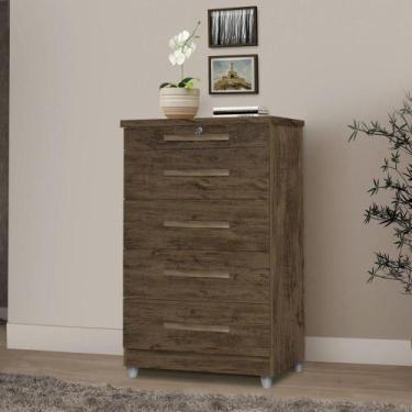 Imagem de Comoda Quarto 5 Gavetas Chave Emas - MOVEIS PRIMUS, Amendoa Wood