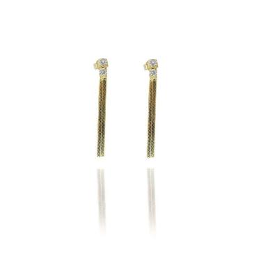 Imagem de Brinco De Fita Com Zircônia Folheado A Ouro 18K