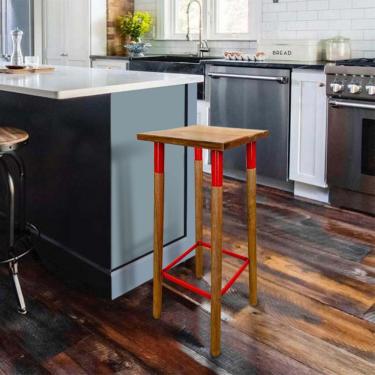 Imagem de Banqueta Bistro Industrial Colors Ferro E Madeira Maciça - Vermelha Vermelho