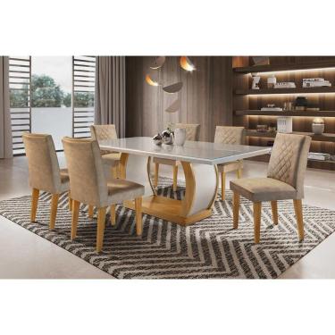 Imagem de Kit Mesa Sala Jantar Jade Madeirado CVidro Canto Curvo 180cm 6 Cadeiras Jade Imbuia-turim Rufato