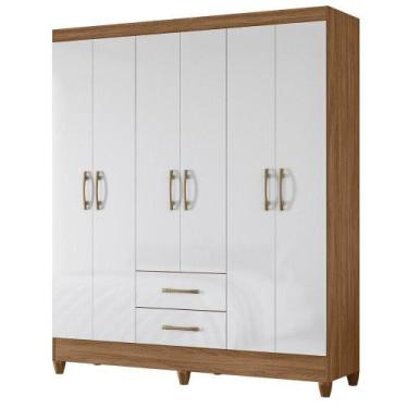 Imagem de Guarda Roupa Casal Panama 6P 153 cm Naturale Branco Moval, Naturale e 