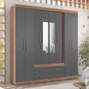 Imagem de Guarda Roupa Casal Napoles 8 Portas 4 Gavetas Jatoba Grafite Com Espelho Santos Andirá Jatoba - Grafite