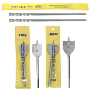 Imagem de Kit 4 Brocas Chatas + 2 Brocas Mourão Extra Longa Madeira