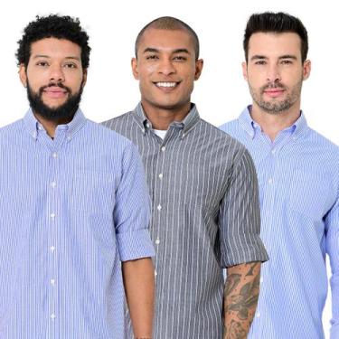 Imagem de Kit 3 Camisas Social Masculina Variadas Manga Longa Camisaria Colombo,