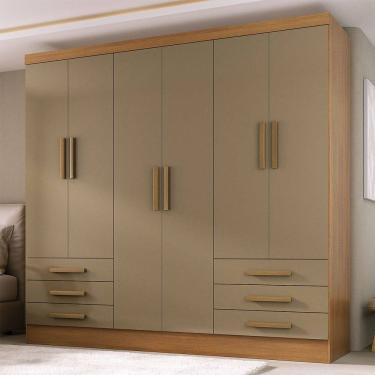 Imagem de Guarda-Roupa Solteiro Lancaster 6 Portas 6 Gavetas 100% Mdf Cinamomo/Cappuccino - Panorama Móveis