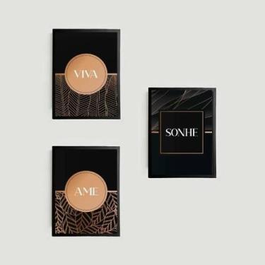 Imagem de Kit 3 Quadros Viva, Sonhe, Ame - Rosê Com Preto 24X18Cm - Quadros On-L