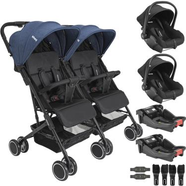 Imagem de Carrinho Kiddo Gemeos 2 Bebe Conforto Colinho 2 Base Mascote Marinho