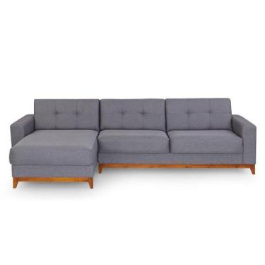 Imagem de Sofá 4 Lugares com Chaise Herval Safira Linho Cinza, 300 cm
