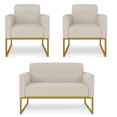 Imagem de Kit Namoradeira E 2 Poltronas Dourada A19 Grosso Bege