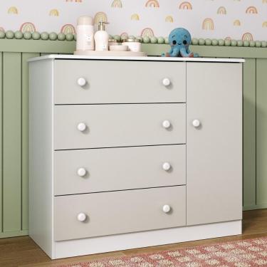 Imagem de Cômoda Infantil 95cm 1 Porta E 4 Gavetas Encanto Multimóveis Mp4449 Branco/off White Branco/off White