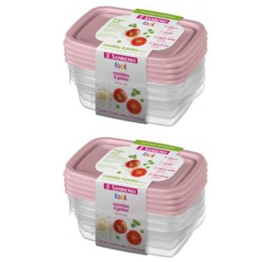 Imagem de Kit 8 Potes Para Alimentos Retangular 280 ML Transparente - Sanremo
