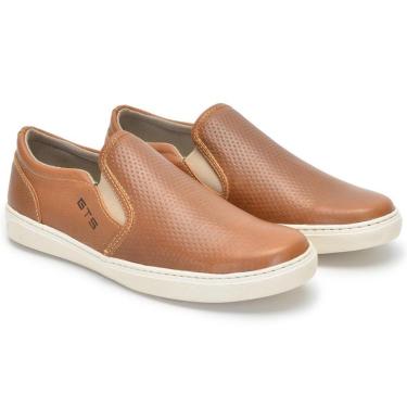 Imagem de Slip On Masculino Iate Couro Tênis Sapatênis Sem Cadarço Elástico Calce Fácil Confortável-Masculino