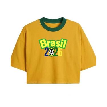 Imagem de Cropped Feminino Estamapado Brasil Copa Futebol - LOJA RPERONI, Amarel