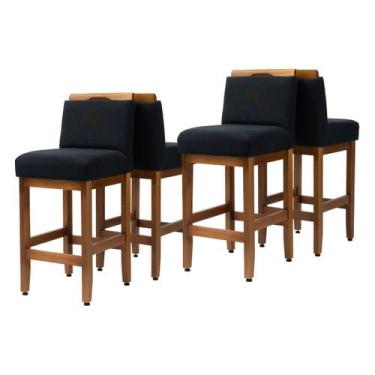 Imagem de Kit 2 Banquetas Baixa Madeira Maciça Estofada Assento 63cm de Assento 