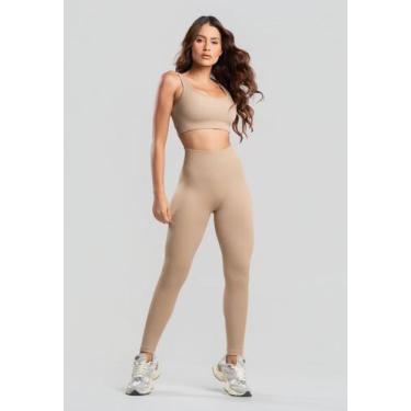 Imagem de Conjunto Fitness Calça e Top Sem Costura Bege Salvatore - Salvatore Fa