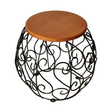 Imagem de Banco Barril Arabesco Ferro e Madeira Puff - Minas Artesanato