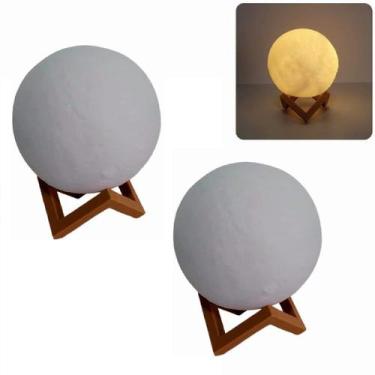 Imagem de 2 Luminária Lua Abajur C/ Suporte Plástico Bateria Luz Amarela - Fx