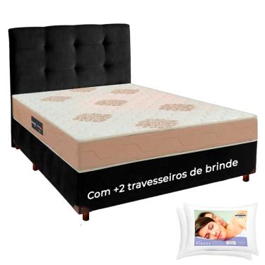 Imagem de Kit Cama Box + Cabeceira + Colchão Casal D33 + 2 Travesseiros Ortobom