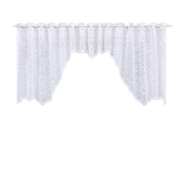 Imagem de Cortina Bando Renda Cascata Cozinha Floral Branca 2,95x1,00 - Beija Fl