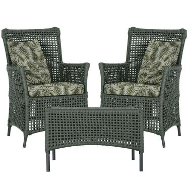 Imagem de 2 Poltronas 1 Mesa Igapó Em Alumínio Preta Corda Náutica E5 Verde