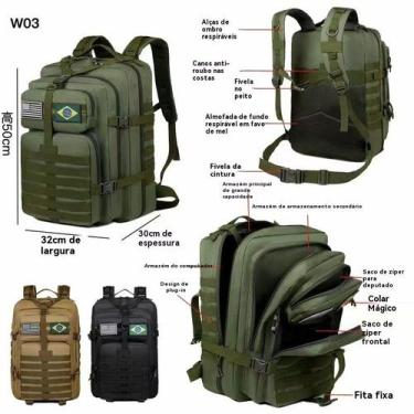 Imagem de Mochila Tática Camping Militar 50 Litros Resistente A Água W03 Bosco.L