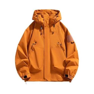 Imagem de Jaqueta Masculina Impermeável Com Capuz, Zíper, Estilo Cargo, Preta, B