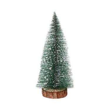 Imagem de Mini Árvore De Natal Decorativa Com Base De Madeira E Neve Para Casa, 