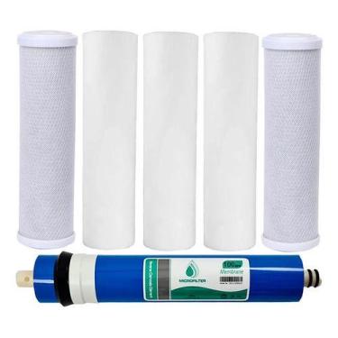 Imagem de Kit Filtro Aquário 3 Pp 2 Carbon Block 1 Ro 100gpd + Resina Branco - R