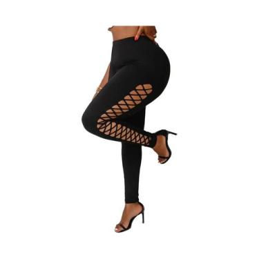 Imagem de Calças Legging Femininas plus Size De Cintura Média Com Recortes Falso