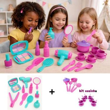 Imagem de Kit Beleza infantil menina de brinquedo + mais kit panelinha faz de co