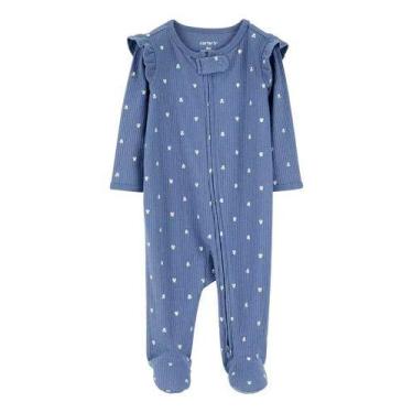 Imagem de Pijama Macacão Botão Pézinho Carters Cotton Algodão Bebê -, Azul, Tuli