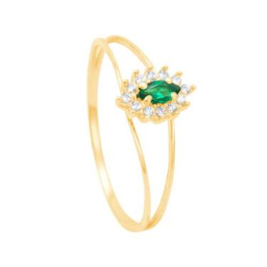 Imagem de Anel Zircônia Verde e Branca em Ouro 18K - AU14002 - BRUNA TESSARO JOI