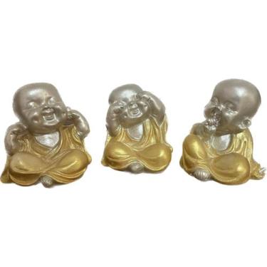 Imagem de Trio monge baby em gesso,pintura dourada 10cm - Ser magia 