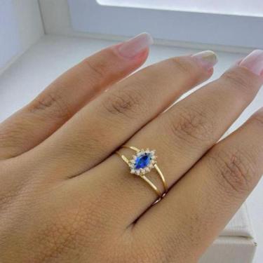 Imagem de Anel de Formatura Ouro 18K 750 Aro Oco com Pedra Colorida Cravejada - 